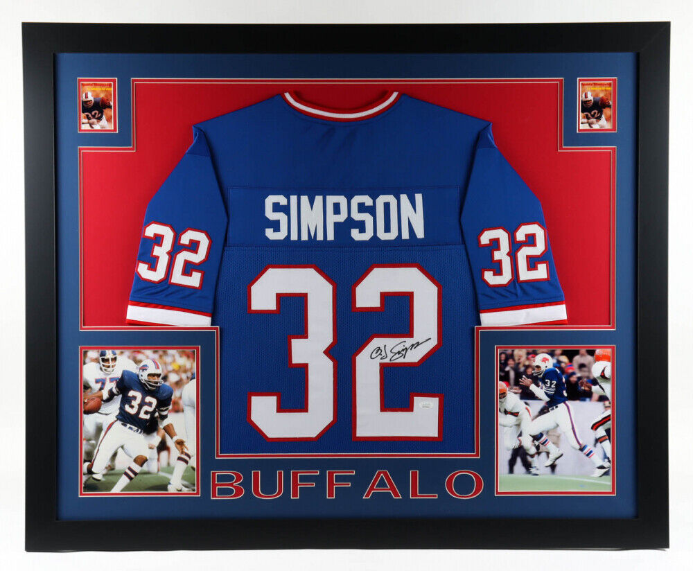 O J Simpson Signed Bills 35x43 Framed Jersey (JSA COA) #1 Overall Draf –