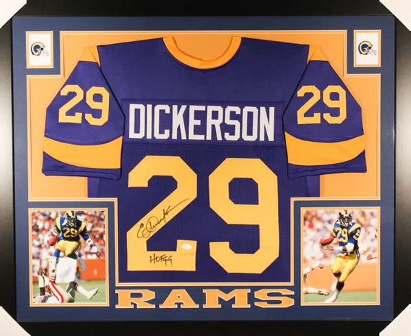 Eric Dickerson Autographed LA Rams Custom Jersey Inscribed HOF 99