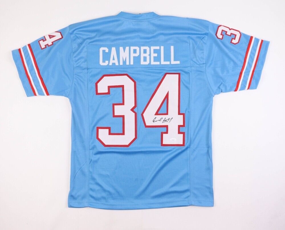 EARL CAMPBELL HAND- SIGNED CUSTOM HOUSTON OILERS WHITE JERSEY