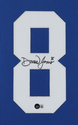 Daniel Jones Signed New York Giants 35x43 Framed Blue Jersey (Beckett Hologram)
