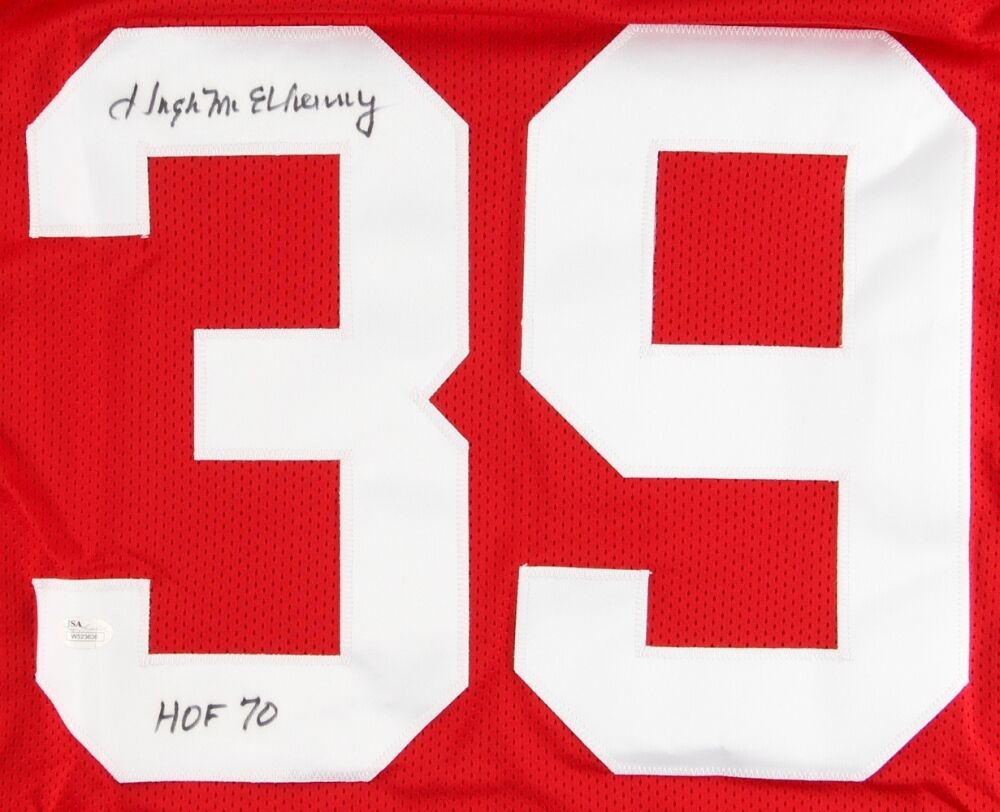 Hugh McElhenny Signed 49ers Red Jersey Inscribed HOF 70(JSA COA) 6x –