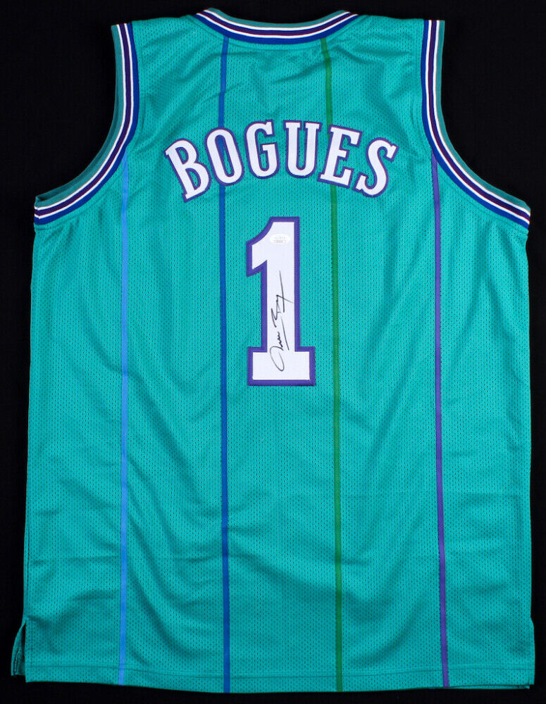 Autographed/Signed Muggsy Bogues Charlotte White Basketball Jersey PSA/DNA  COA