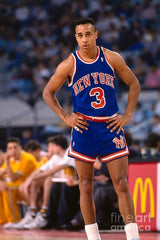 John Starks Signed New York Knicks Blue Jersey (JSA COA) 1994 NBA All Star Guard