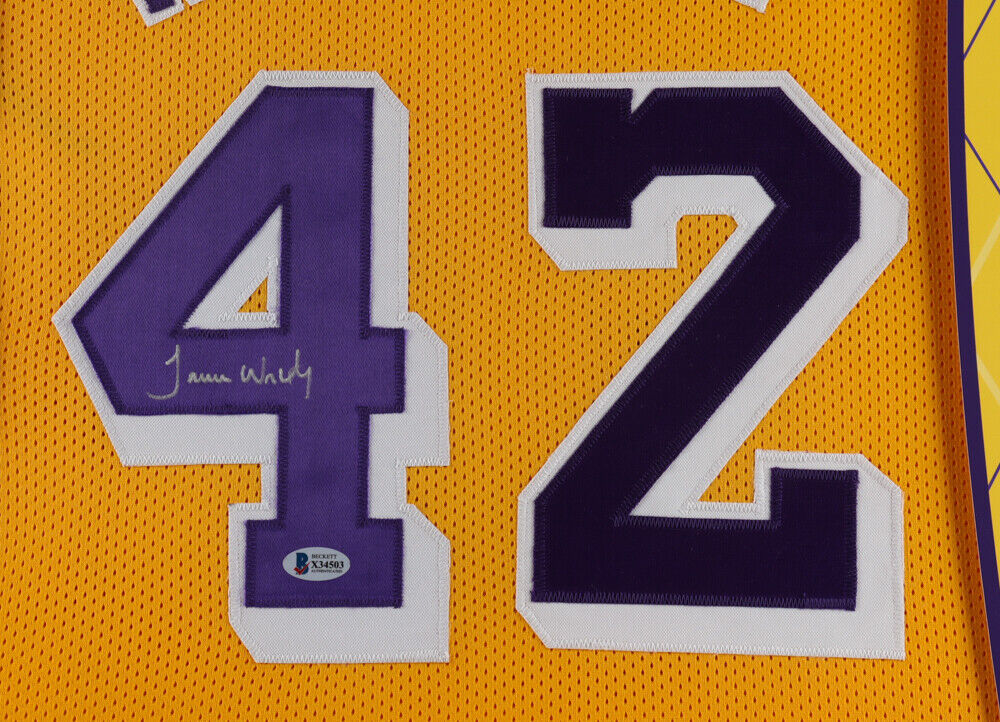 James Worthy Autographed and Framed Gold Lakers Jersey