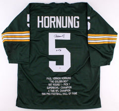 Paul Hornung Signed Packers Career Highlight Stat Jersey Inscribed "HOF '86" PSA