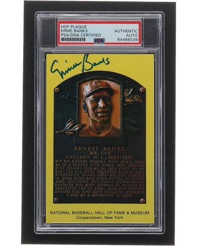 Ernie Banks / Mr. Cub Signed Hall of Fame Plaque Postcard (PSA/DNA) Chicago Cubs