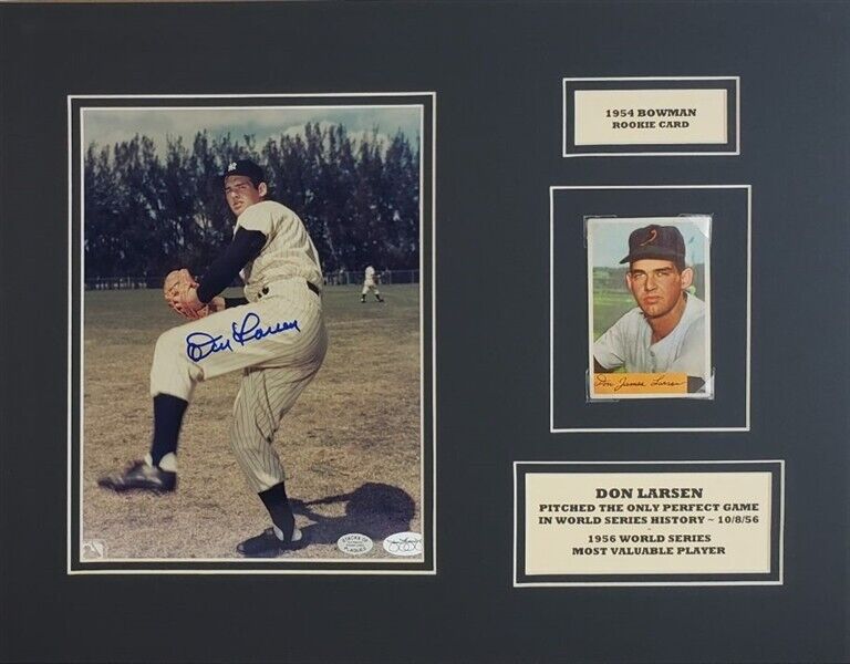 Don Larsen Signed New York Yankee Matted with 1954 Bowman Baseball