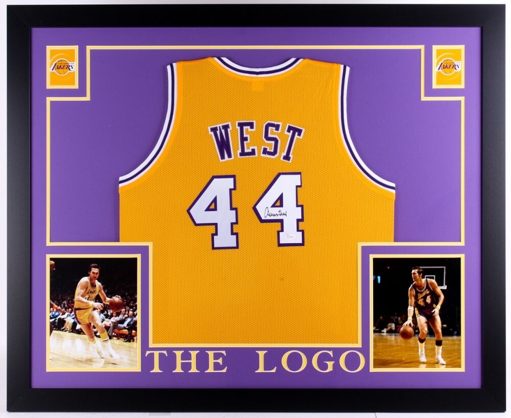 Jerry West Signed Lakers 35" x 43" Framed Jersey (JSA COA) Career 1960-1974