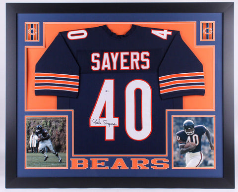 Gale Sayers Signed Bears 35" x 43" Custom Framed Jersey (Beckett) 1965 NFL R.O.Y