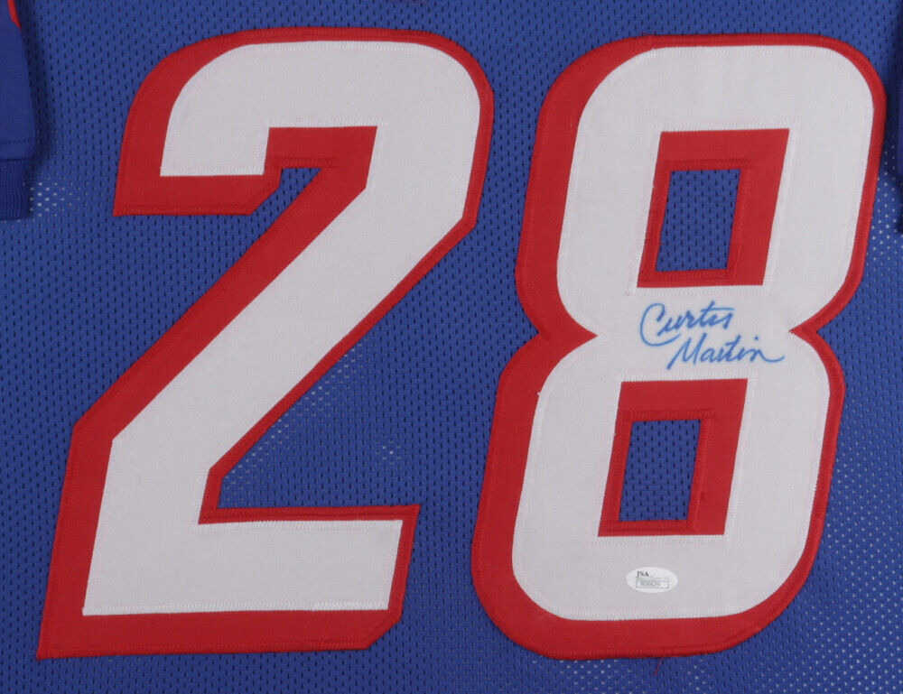 Curtis Martin Signed 35x43 Framed New England Patriots Jersey (JSA COA) HOF R.B.