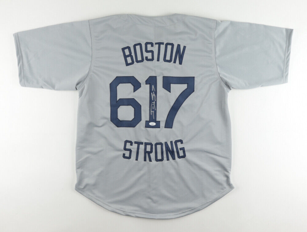 Jonny Gomes Signed Red Sox Boston Strong Jersey (JSA COA) Bean Town Area  Code