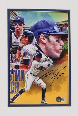 Christian Yelich Signed Milwaukee Brewer Framed Photo Display / Beckett 2018 MVP