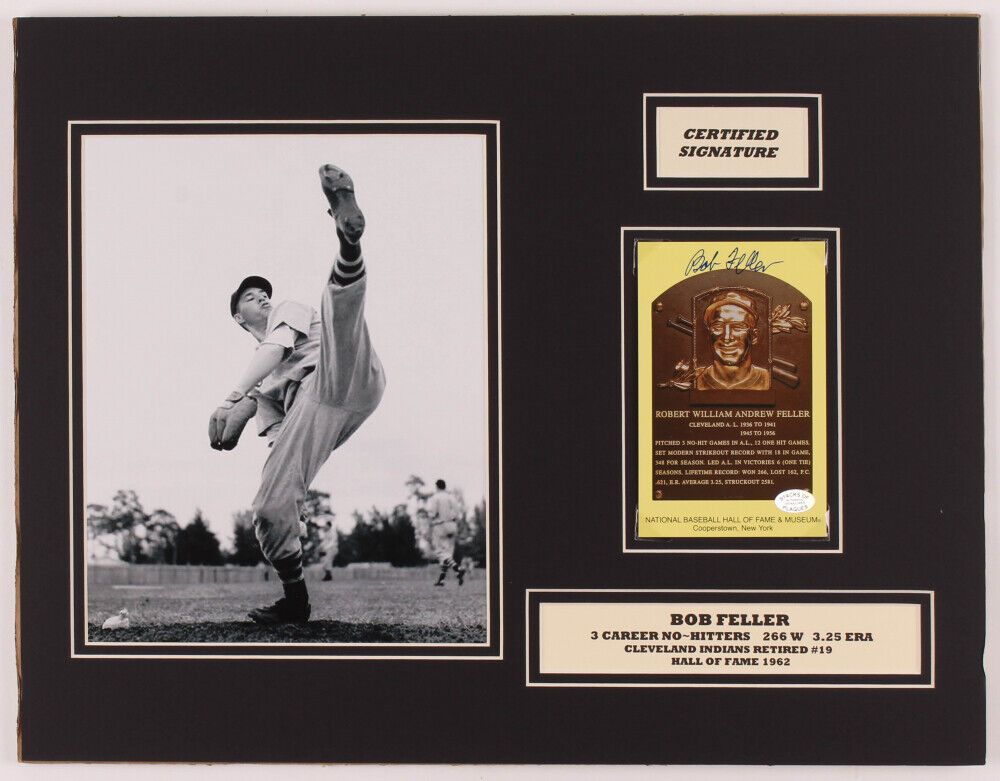 Bob Feller Signed Cleveland Indians 14 x 18 Hall of Fame Plaque