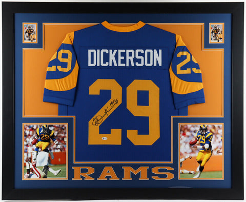 Eric Dickerson Signed Rams 35" x 43"  Framed Jersey Inscribed HOF 99 Beckett COA