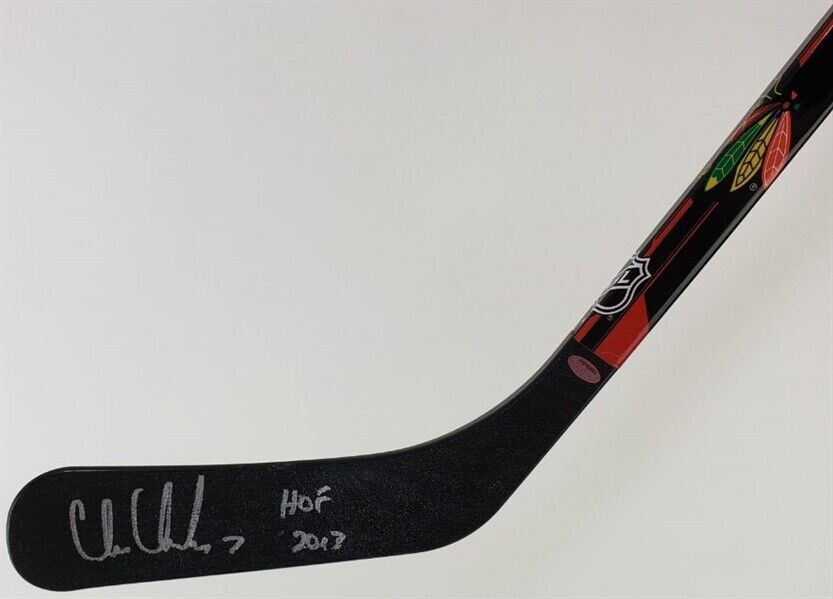 Chris Chelios "HOF 2013" Signed Chicago Blackhawks 48" Hockey Stick Schwartz COA