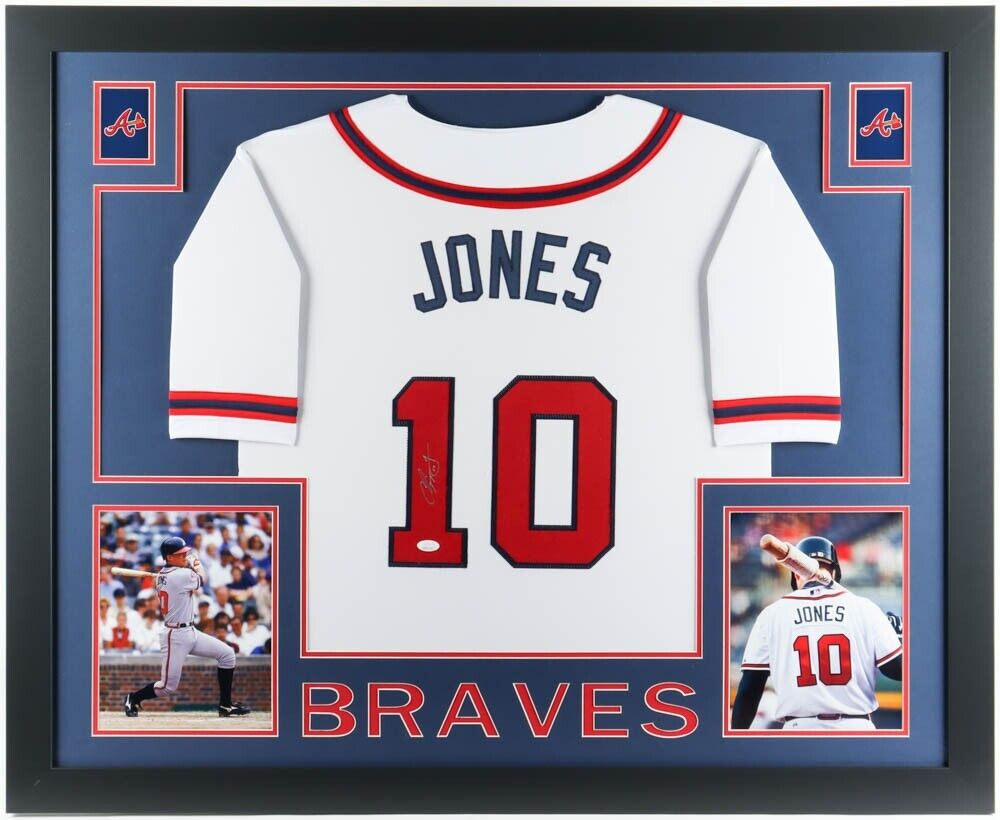 Chipper Jones Signed Atlanta Braves 35x 43 Framed Signed Jersey (JSA –