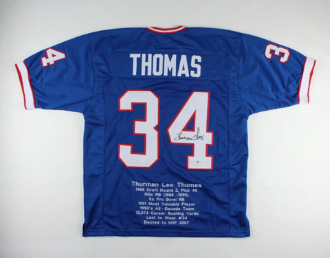 Thurman Thomas Signed Buffalo Bills Career Highlight Stat Jersey (Beckett COA)