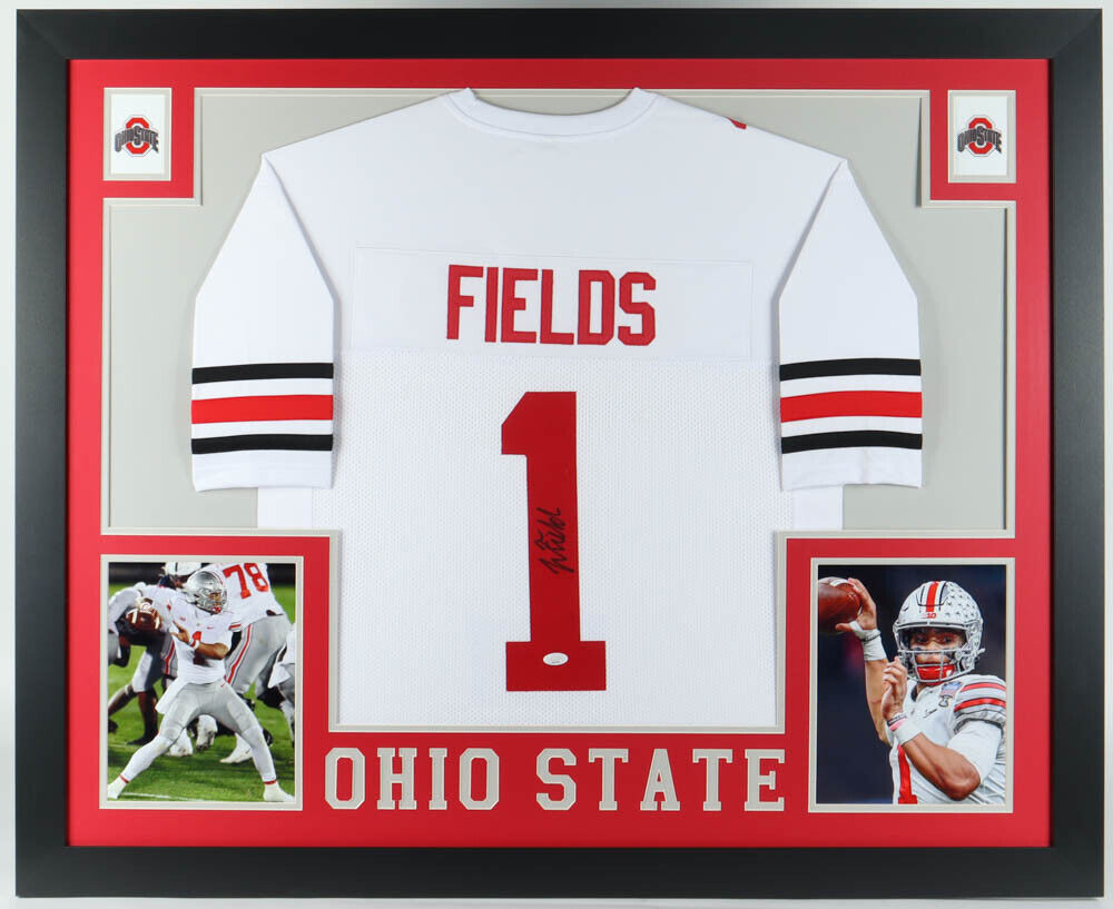 Justin Fields Signed Ohio State Buckeyes 35x43 Framed Jersey (JSA