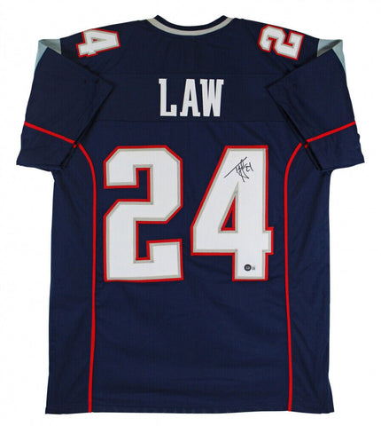 Ty Law Signed New England Patriot Jersey (Beckett) 3xSuper Bowl Champ / Def Back