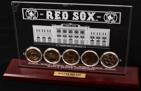 Boston Red Sox World Series Display with 5 Coins