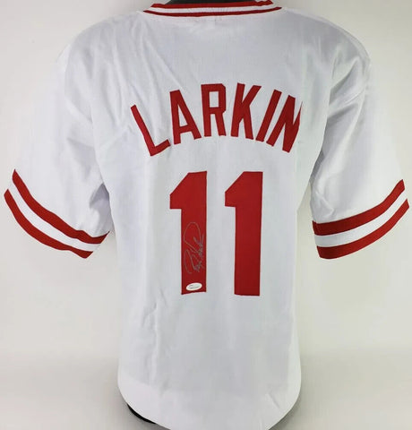 Barry Larkin Signed Cincinnati Red Jersey (JSA COA) 12xAll Star S.S. / HOF 2012