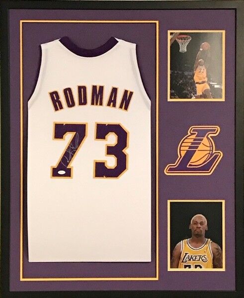 Dennis Rodman Signed Los Angeles Lakers Custom Jersey Framed Display (JSA COA)