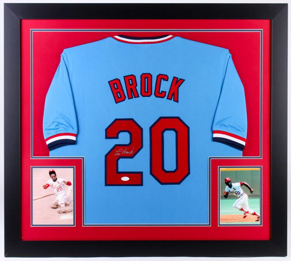 Lou Brock Signed St. Louis Cardinals 31x35 Framed Jersey (JSA COA) All –