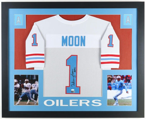 Warren Moon Signed Houston Oilers 35"x43" Framed Jersey (JSA COA) 9xPro Bowl QB