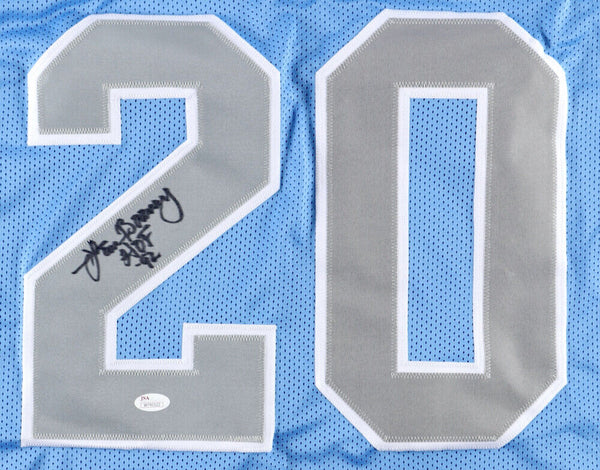 Lem Barney Autographed Football pro style Jersey Blue (JSA) HOF Inscri — RSA