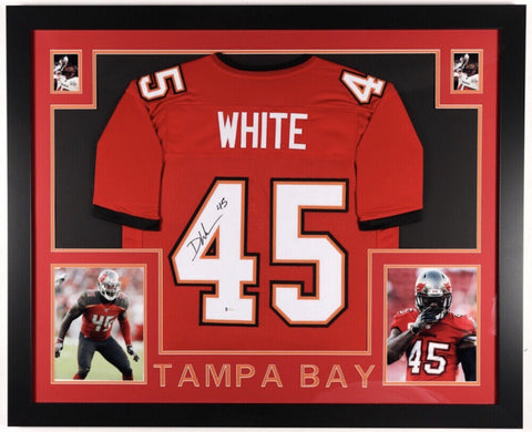Devin White Signed Tampa Bay Buccaneers 35x43 Custom Framed Jersey (Beckett COA)