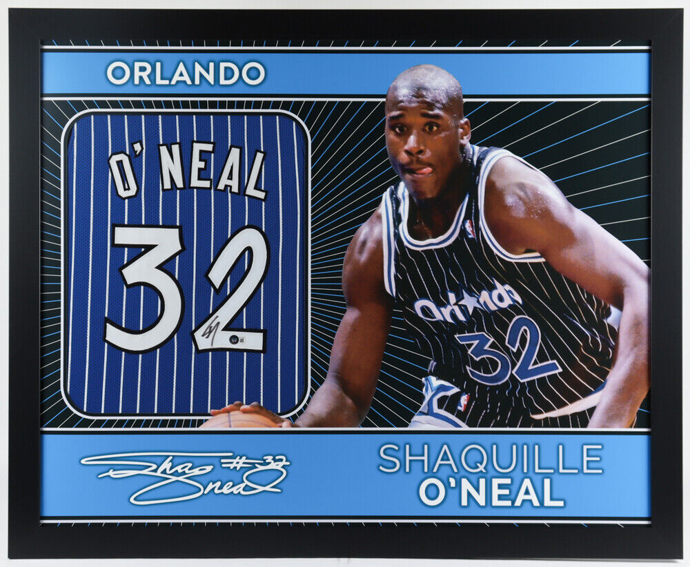 Shaquille O'Neal Signed Orlando Magic 35"x 43" Framed Home Jersey (Beckett COA)