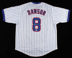 Andre Dawson Signed Chicago Cub Pinstriped Jersey (JSA COA)8×All-Star 1987 MVP