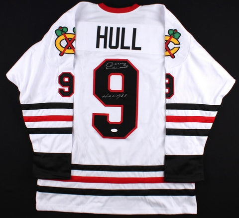 Bobby Hull Signed Chicago Blackhawks Jersey Inscribed "HOF 1983" (JSA COA)