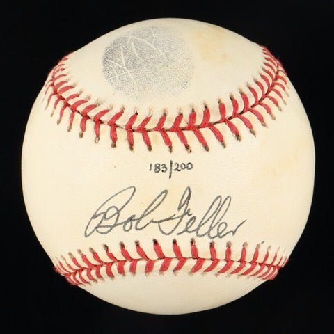 Bob Feller Signed LE AL Baseball Display w/ Thumbprint w/ Case (Beckett) Indians