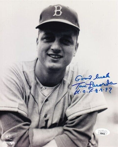 Tommy Lasorda (d. 2021) "HOF 8/3/97" Signed Brooklyn Dodgers 8x10 Photo  JSA COA