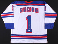 Eddie Giacomin Signed New York Rangers Jersey Inscribed "HOF 1987" (JSA COA)