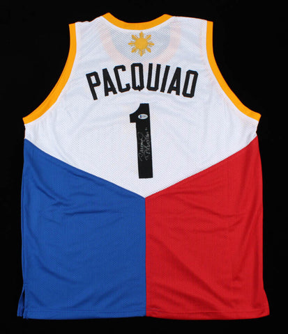 Manny Pacquiao Signed Filipino Flag Jersey Inscribed "Pacman" (Beckett Hologram)