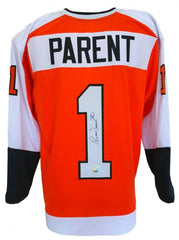 Bernie Parent Signed Flyers Mitchell & Ness Jersey Inscribed HOF