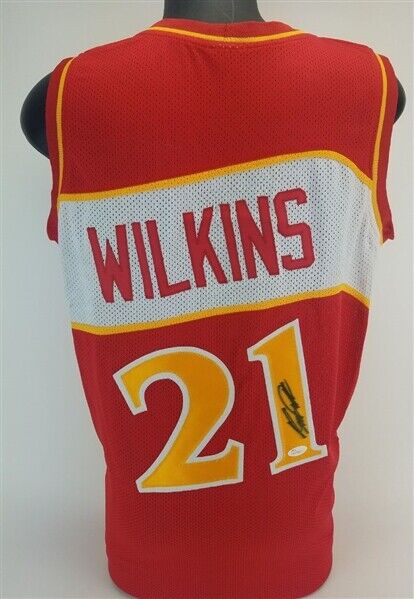 Dominique Wilkins Autographed and Framed Red Atlanta Hawks Jersey Auto JSA COA
