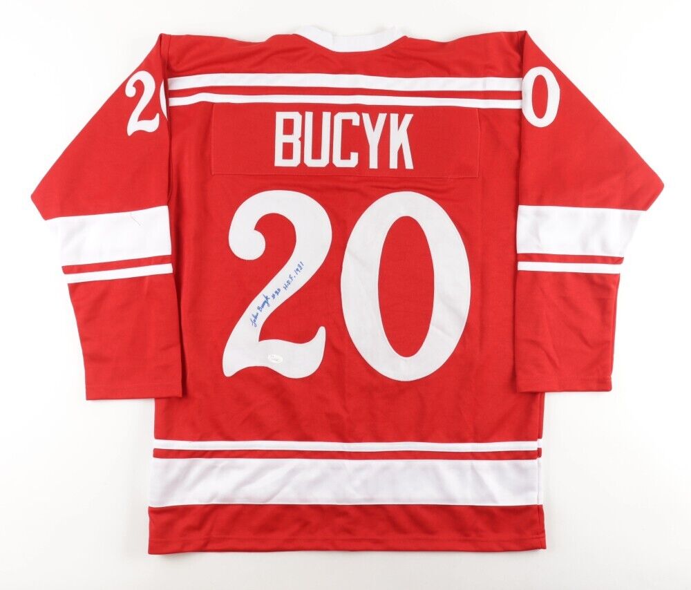 John Bucyk Signed Detroit Redwings Jersey Inscribed "HOF 1981" (JSA COA)