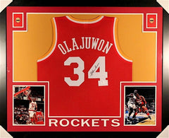 Hakeem Olajuwon Signed Rockets 35" x 43" Framed Jersey (JSA COA) All Star Center