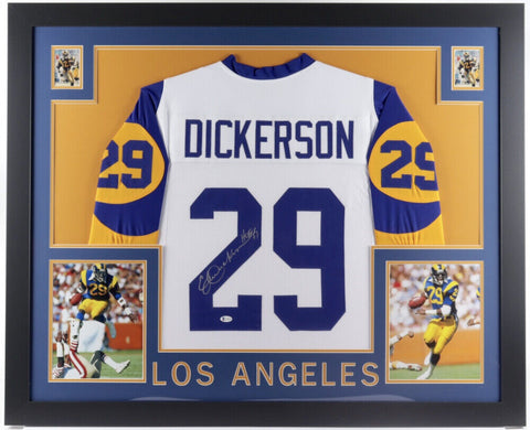 Eric Dickerson Signed Rams 35 x 43 Framed Jersey Inscribed "HOF 99"(Beckett COA)