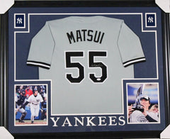 Hideki Matsui Signed New York Yankees 35x43 Custom Framed Jersey (JSA COA)