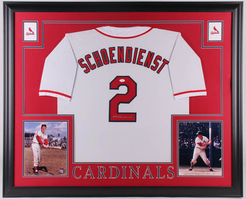 Red Schoendienst Signed St. Louis Cardinals 35x43 Custom Framed Jersey (JSA COA)