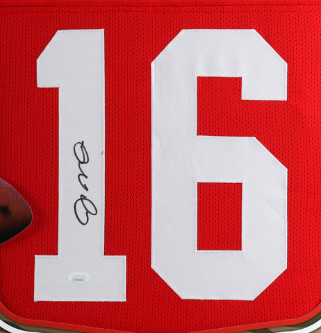 Joe Montana Signed San Francisco 49ers 35x43 Custom Framed Jersey (JSA Holo) Q.B