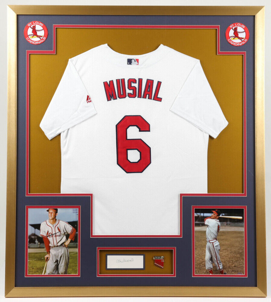 Stan Musial Signed 33x37 Framed Cut Display With Jersey & Musial