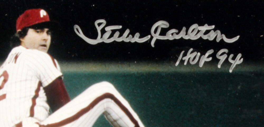 Steve Carlton Signed Phillies 13x15 Custom Framed Photo Display Inscribed HOF 94