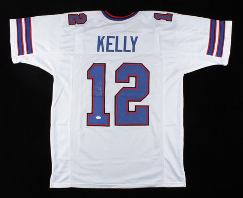 Jim Kelly Signed Buffalo Bills White Home Jersey (JSA COA) 4XSuper Bowl QB