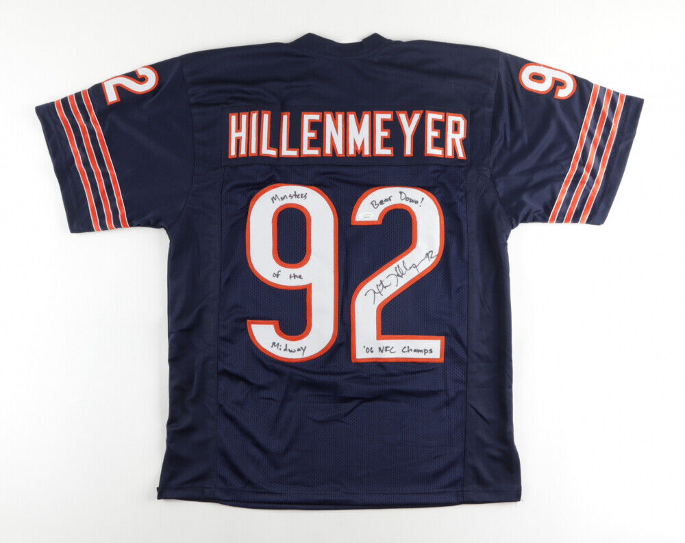 Hunter Hillenmeyer Signed Chicago Bears Jersey with Multiple