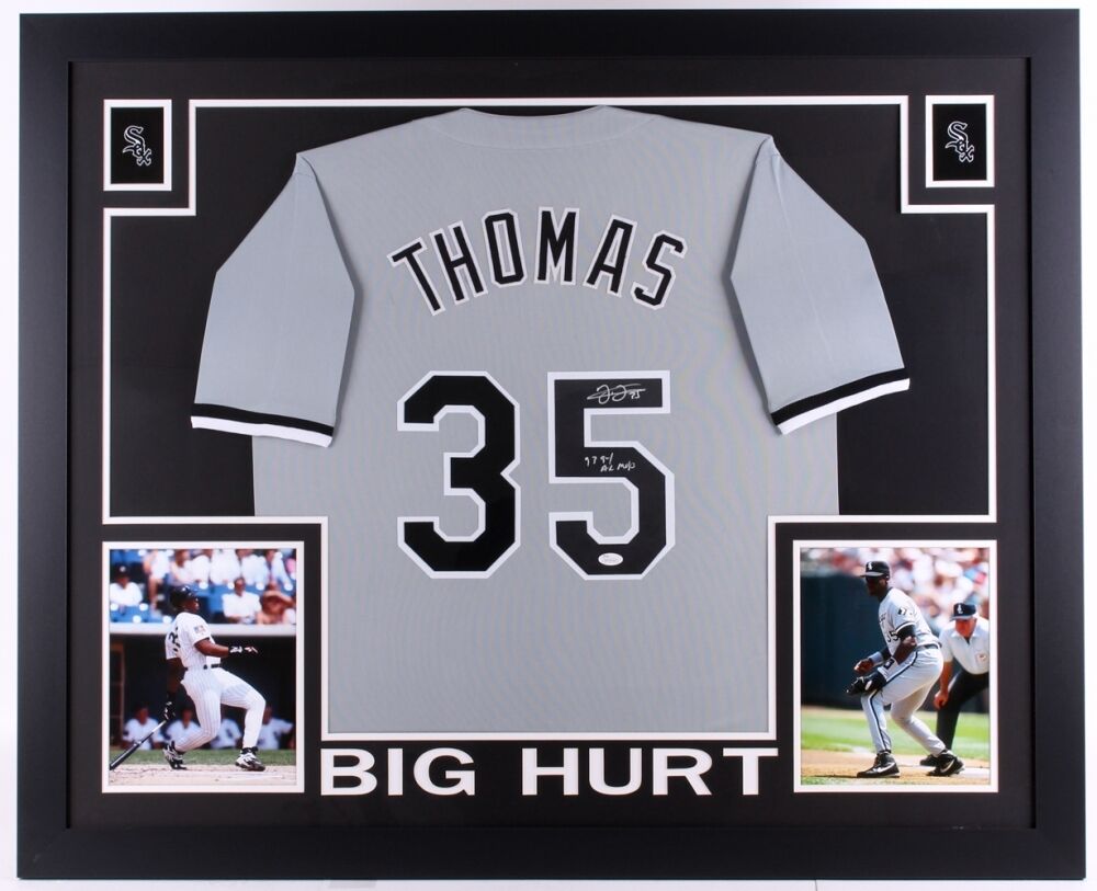 Frank Thomas Signed White Sox 35x43 Custom Framed Jersey Inscribed 93-94 AL MVP